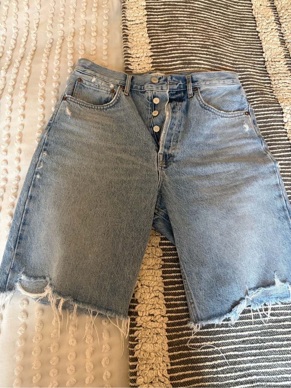 Agolde Light Blue High-Rise Cutoff Denim Bermuda Shorts